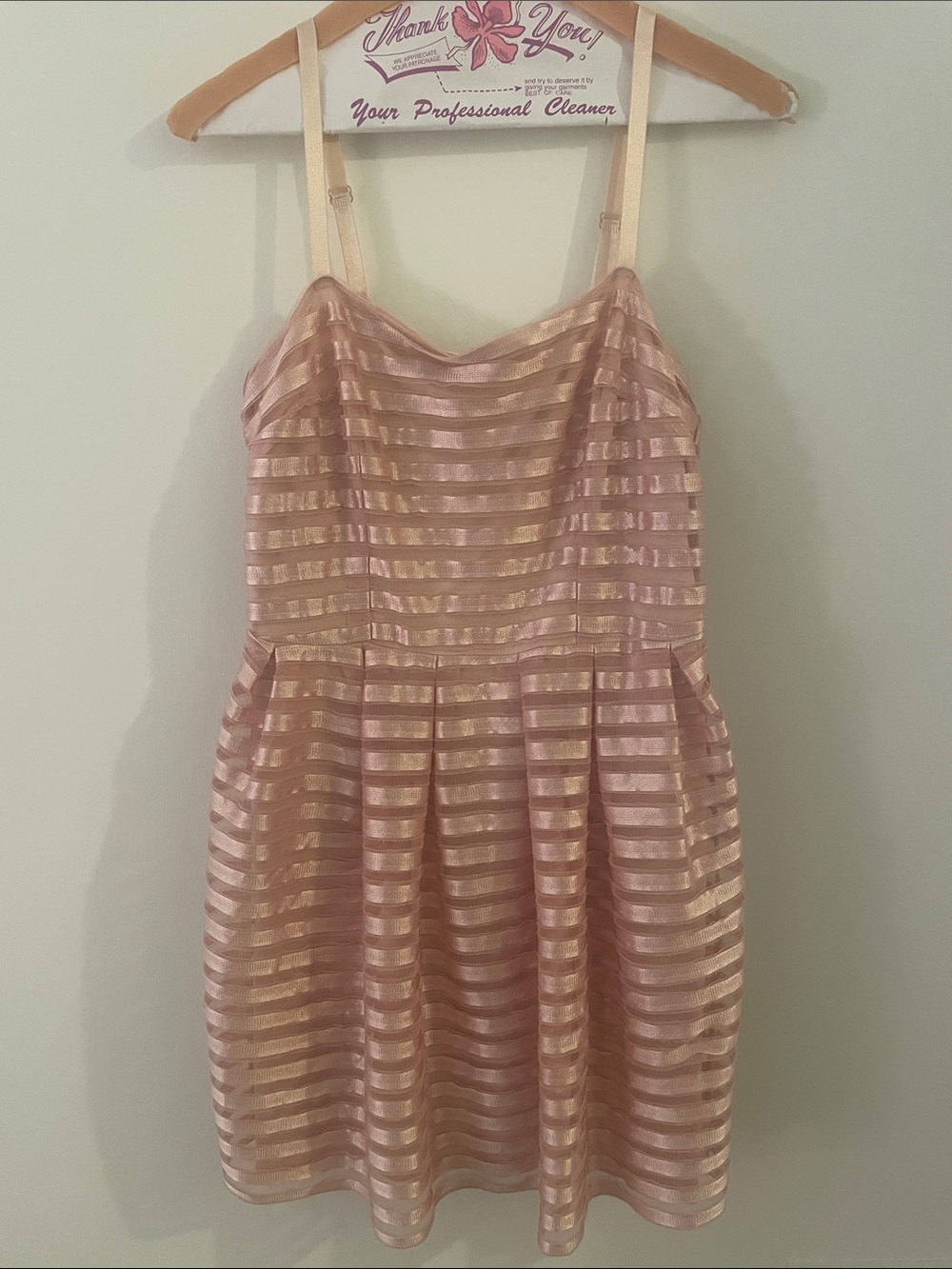 H&M Pink and Gold Striped Spaghetti Strap Mini Dress
